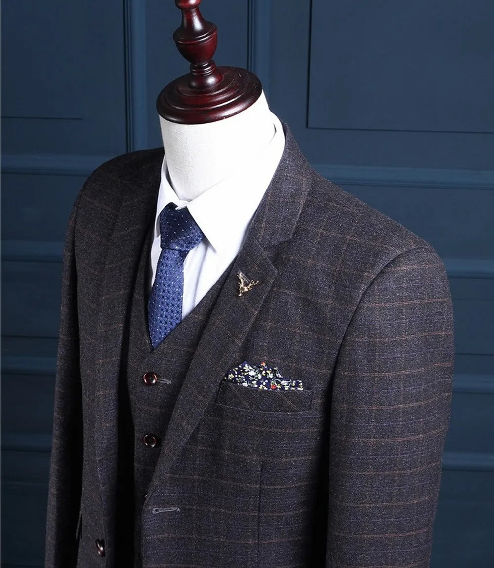 Modern Plaid 3-Piece Men’s Formal Suit