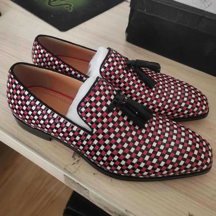 Sleek Woven Pattern Tassel Loafers