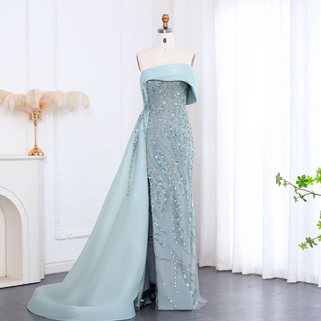 Beautiful Off Shoulder Evening Dress - With Side Slit Overskirt