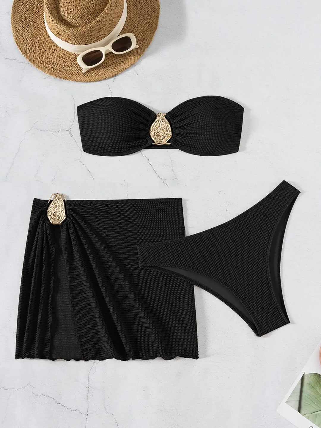 Fashionable 3-Piece Mesh Skirt Swimwear