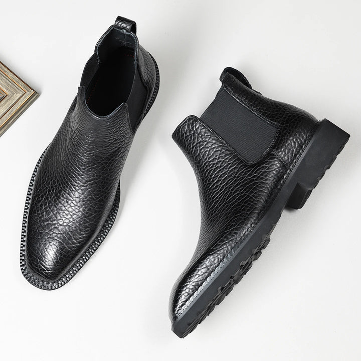 High-Quality Pressed Lychee Pattern Chelsea Boots