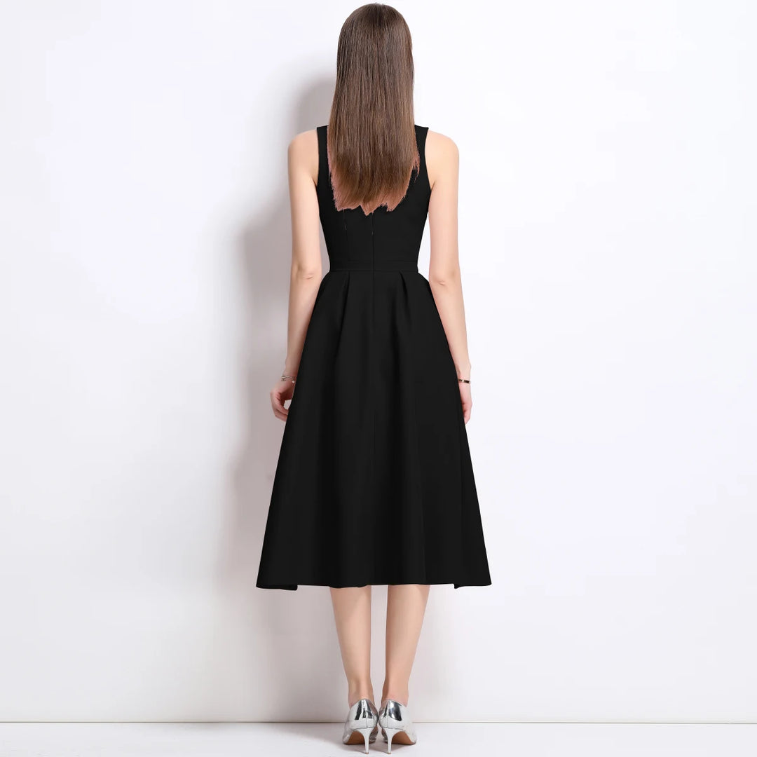 Graceful Square Collar Flowing Midi Dress