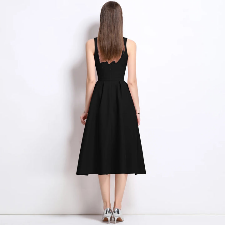 Graceful Square Collar Flowing Midi Dress