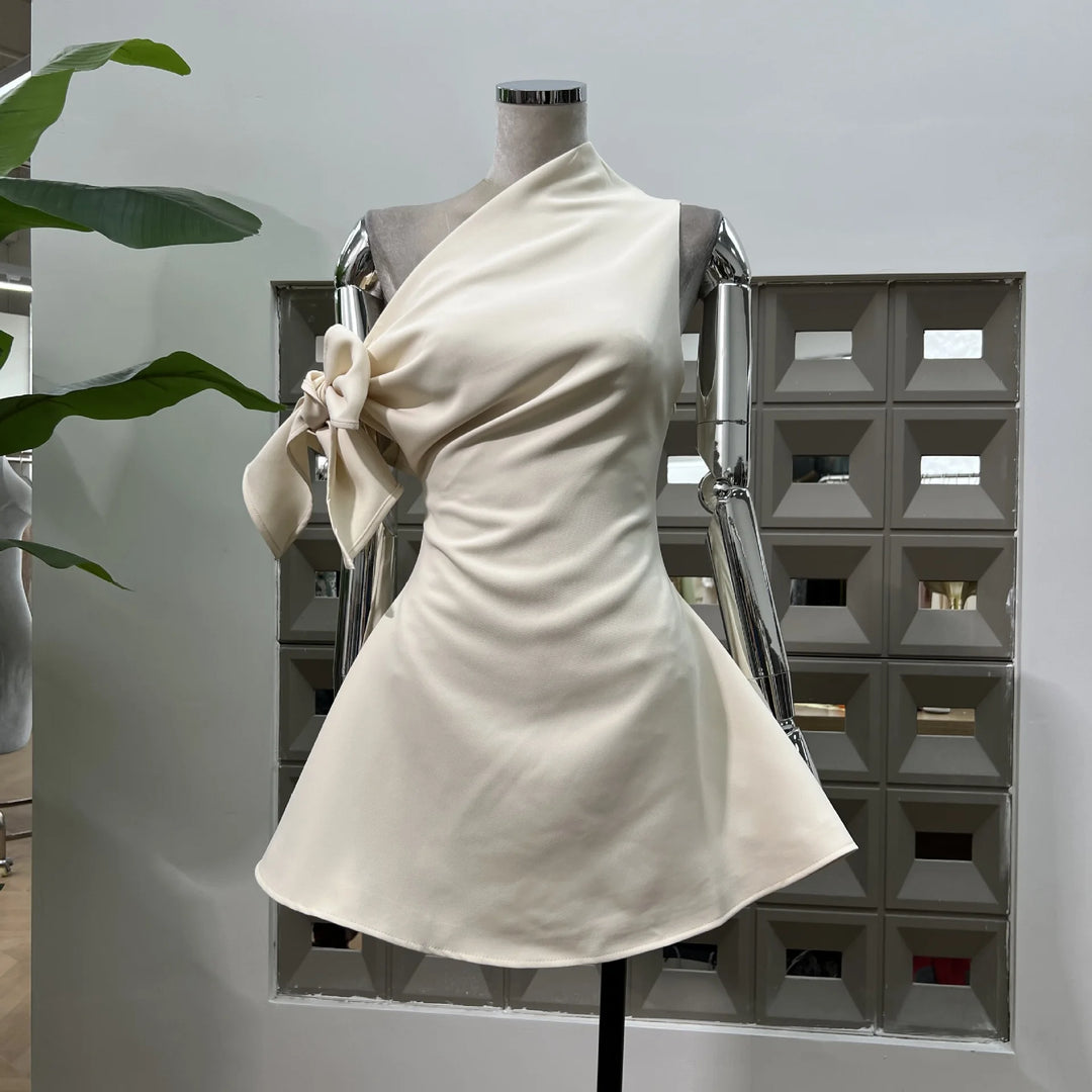 Refined Asymmetric Tie Bow Mini Dress
