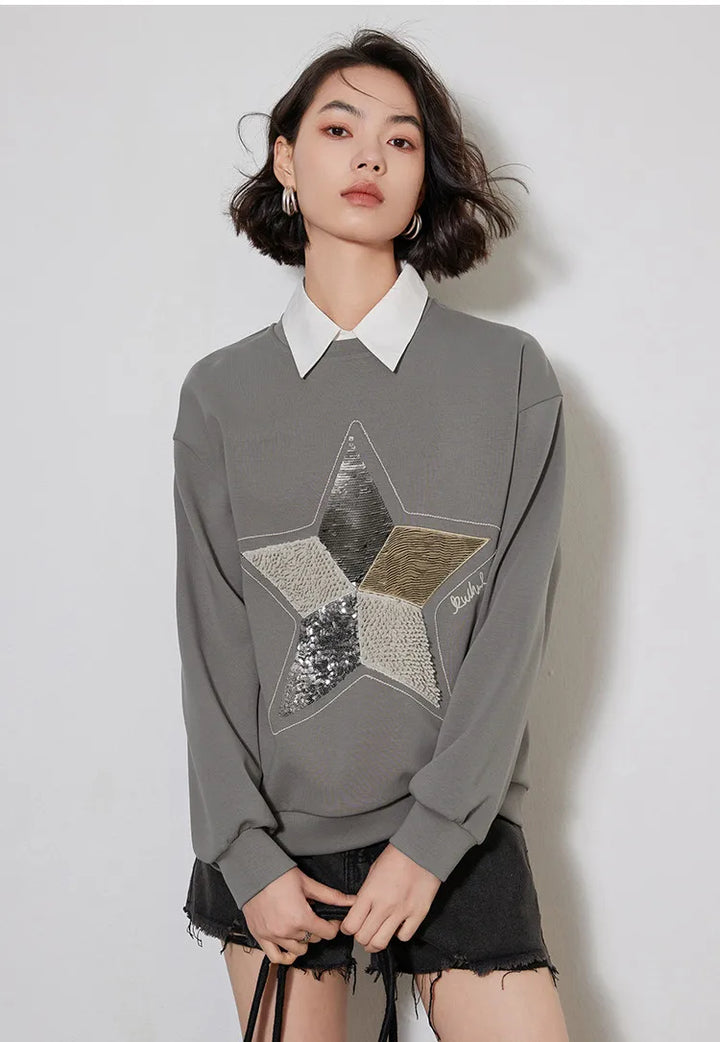 Pentagram Sequin Pullover Tops