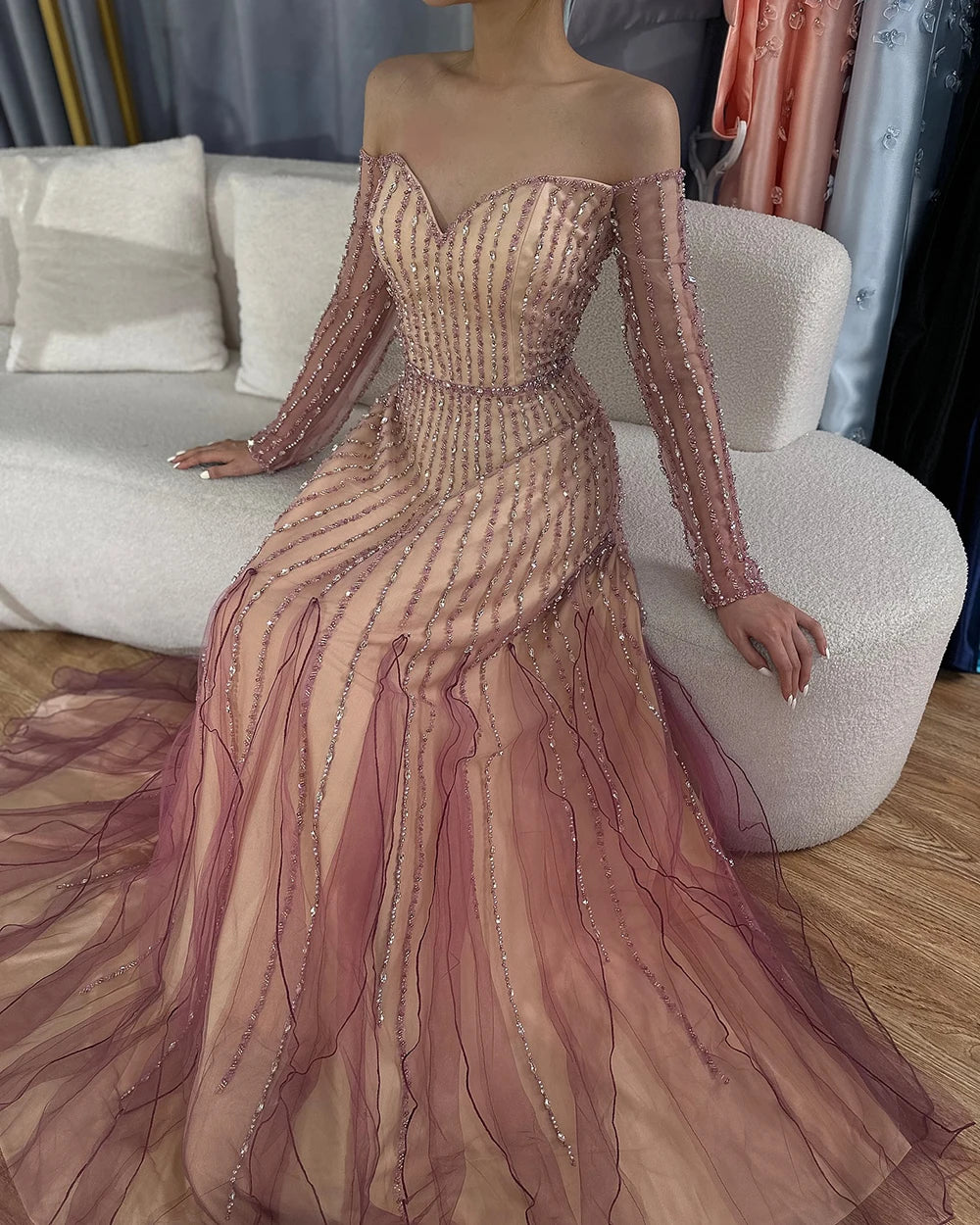 Classic A-Line Beaded Arabian Maxi Gown
