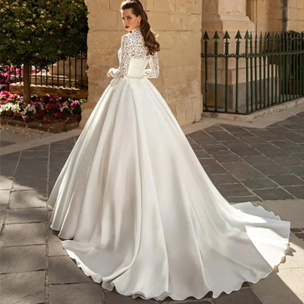 Graceful High Neck Wedding Gown