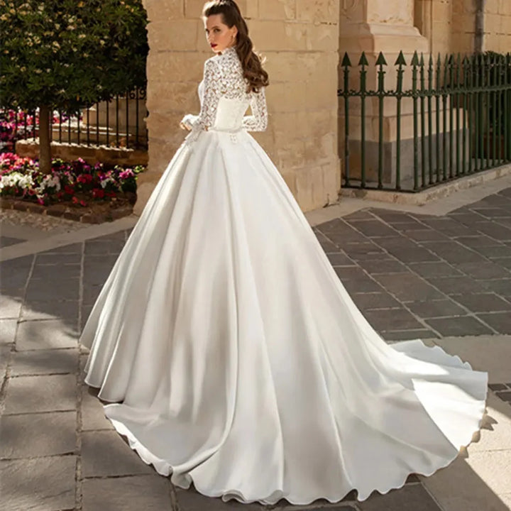 Graceful High Neck Wedding Gown