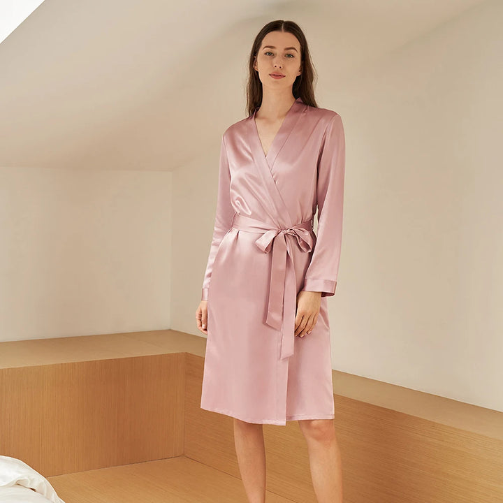 Elegant Long Sleeve Pure Silk Robe