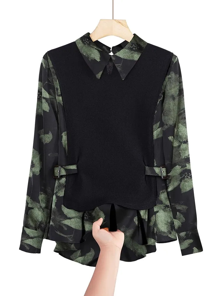Stylish Spliced Floral Satin Shirt