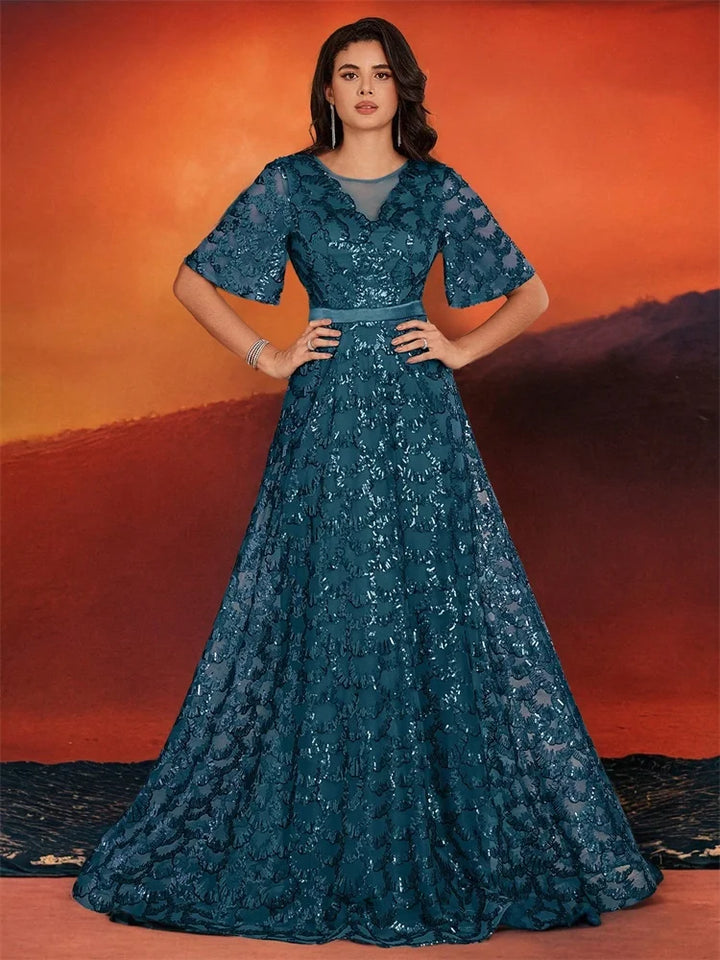 Elegant Short Sleeves Evening Gown