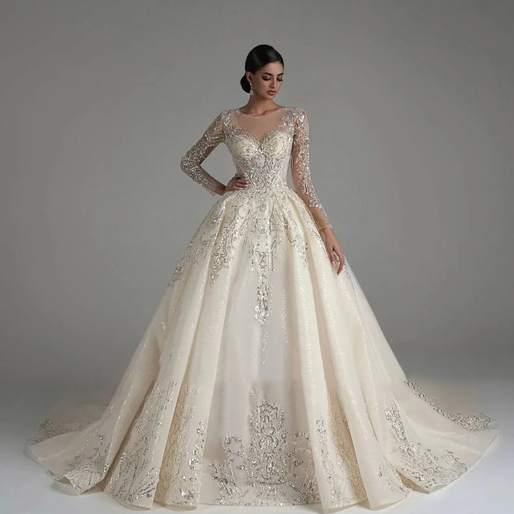 Sophisticated Beaded Long Sleeve Wedding Gown