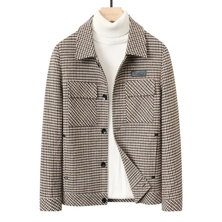 Classic Houndstooth Casual Short Coat
