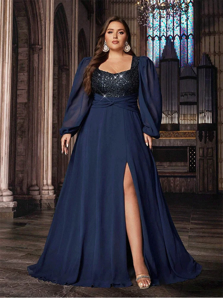 Luxury Square Collar Curvy Women Prom Dress