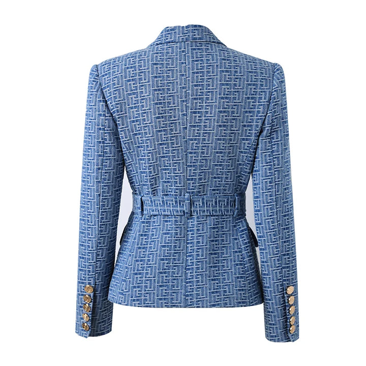 Geometric Pattern Denim Blazer