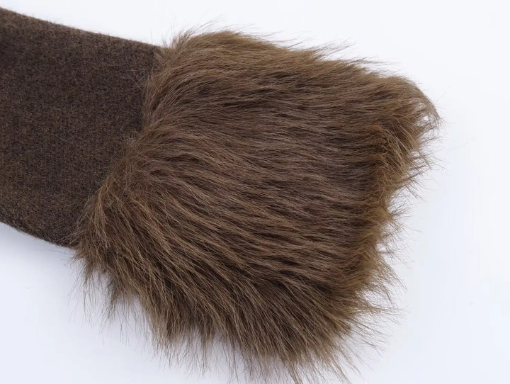 Artificial Fur Spliced Knitted Cardigan