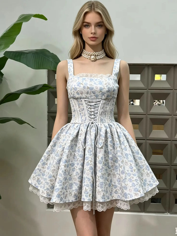 Elegant Flounce Lace Trim Mini Dress