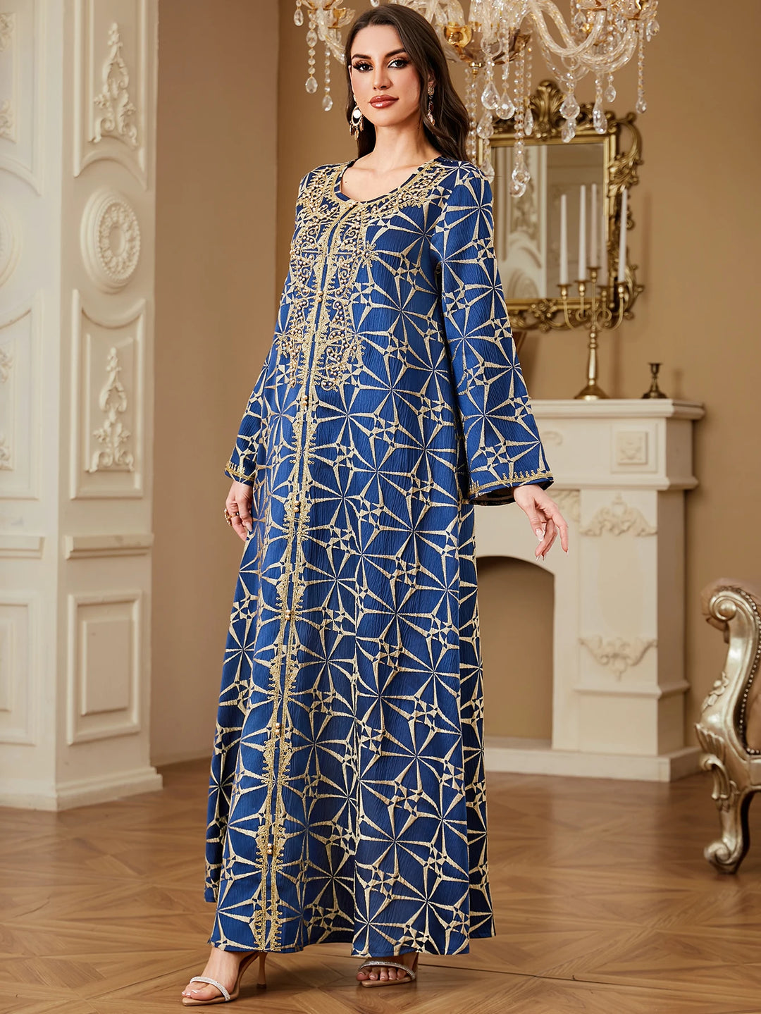 Regal O-Neck Beaded Moroccan Dress
