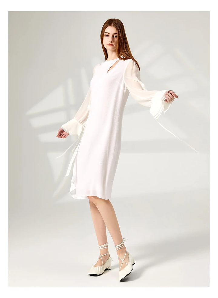 Tea White Three-dimensional Silk Dress