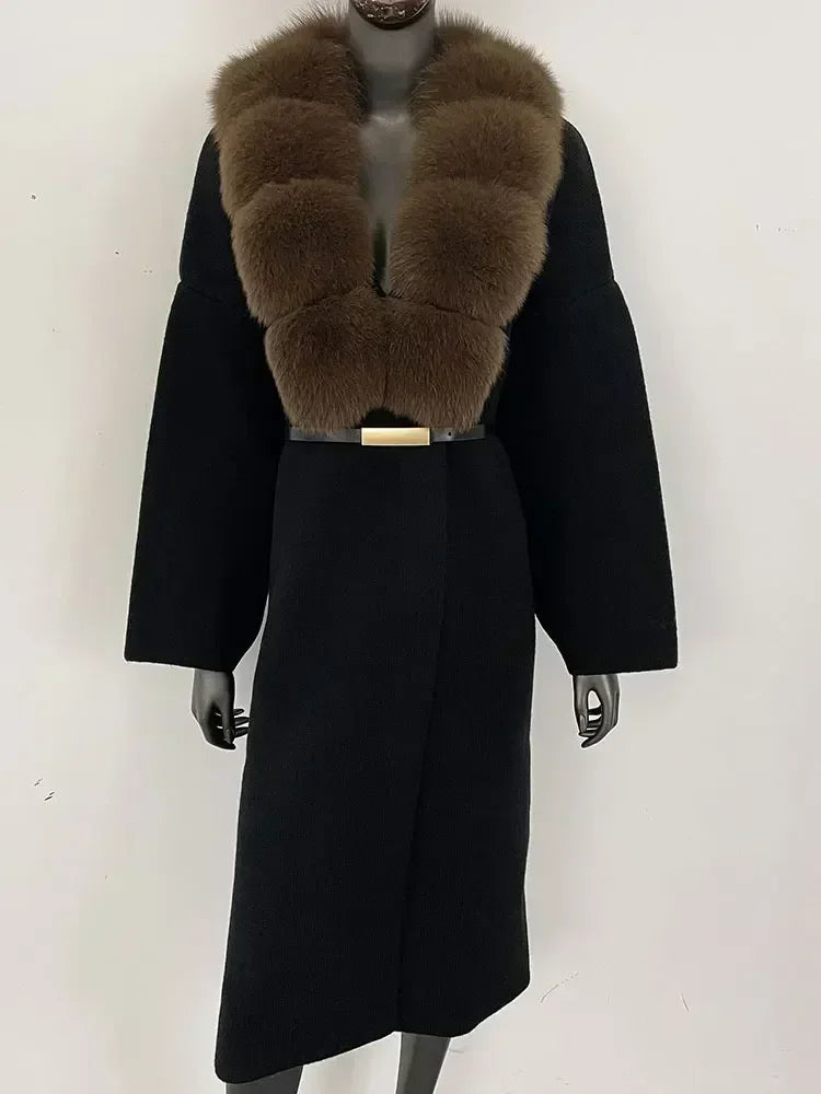 Alluring Detachable Real Fur Collar Coat