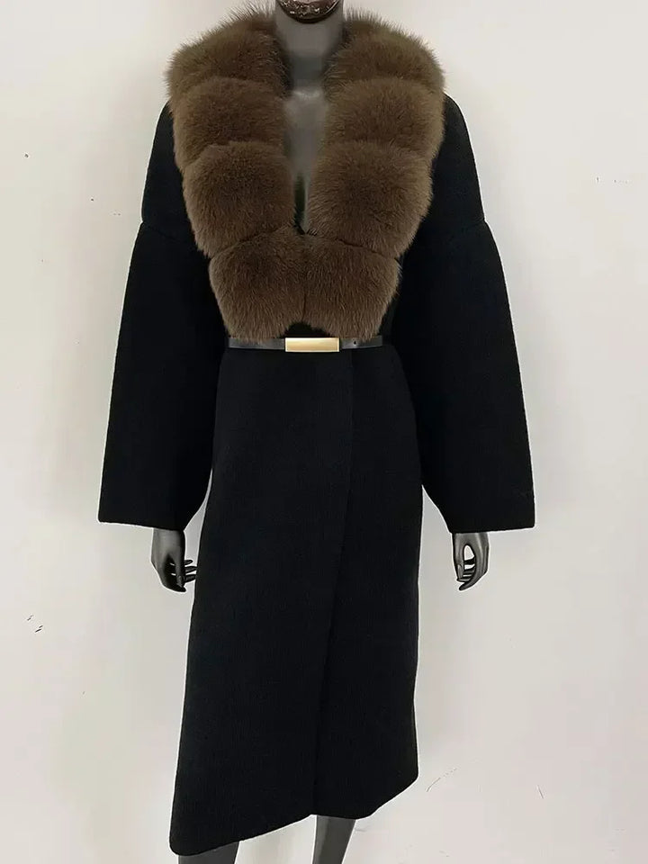 Alluring Detachable Real Fur Collar Coat