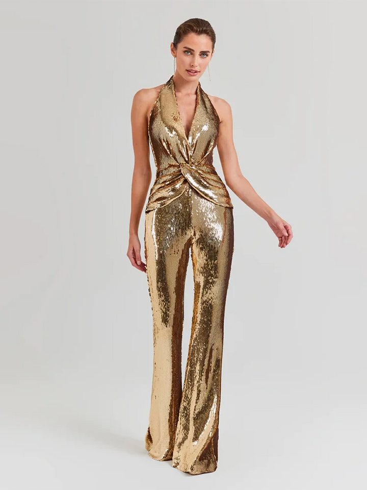 Gold Sequins Wide Leg Jumpsuit