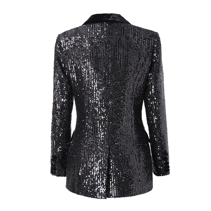 All-Sequin Double-Breasted Blazer