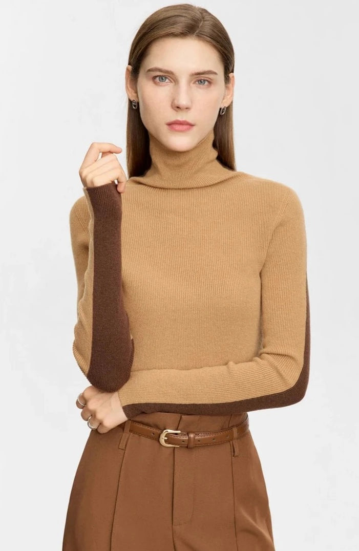 Double Sided Color Contrast Women's Turtleneck Sweater