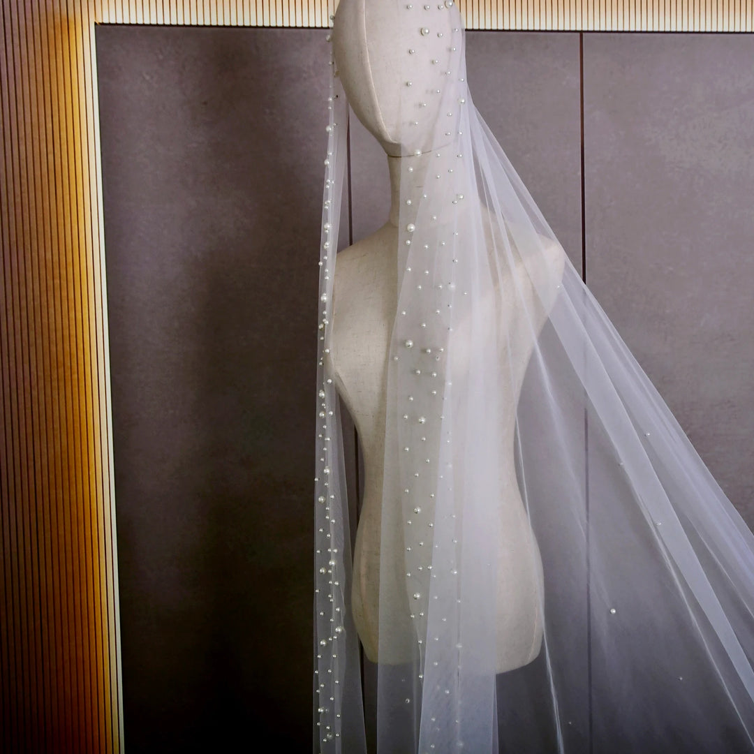 Royal Beaded Pearl Wedding Veil