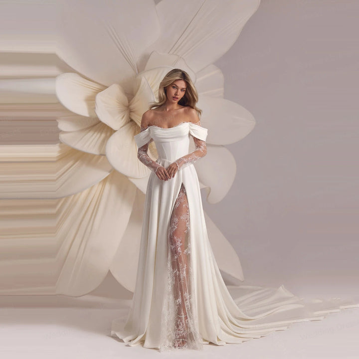 Split Illusion Off-Shoulder Wedding Dress