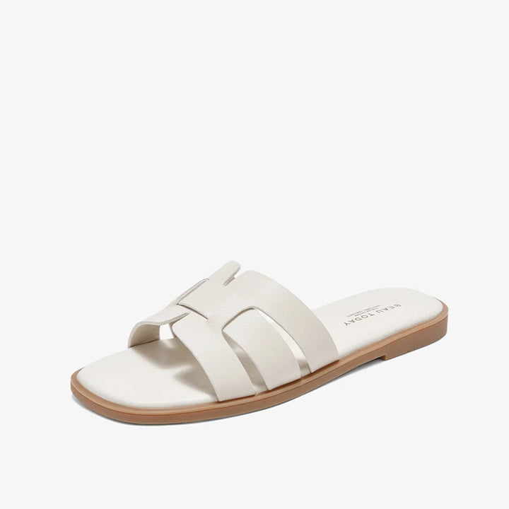 Retro Style Calfskin Leather Slippers