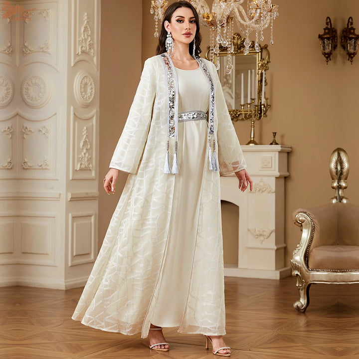 Sweet Embroidered Kimono Abaya Dress