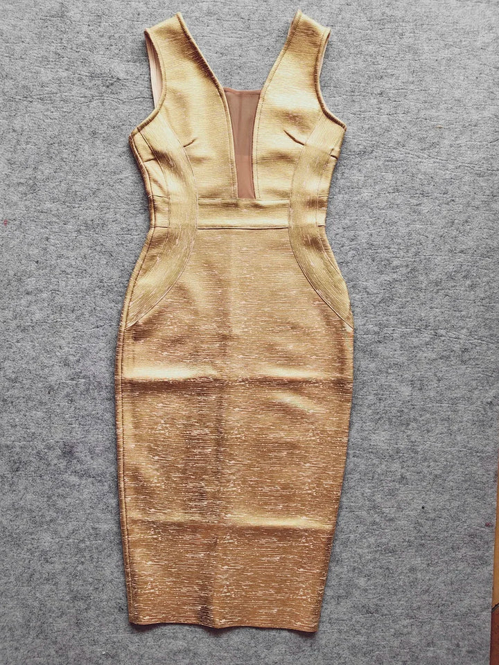 Luxurious Gold Metallic Bodycon Dress