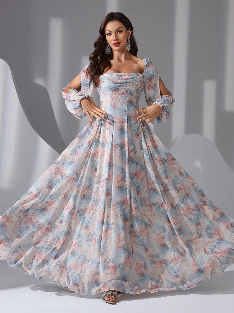 Beautiful Floral Printed Evening Gown