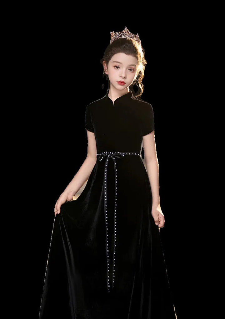 Charming Black Velvet Little Princess Dress