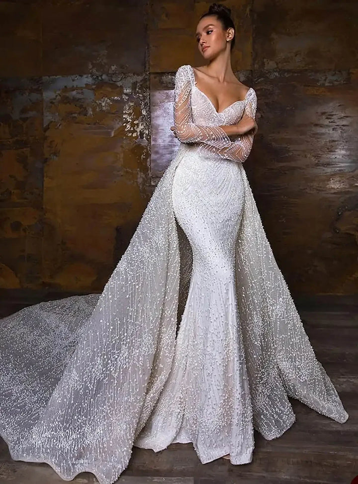 Superbe robe de mariée à paillettes avec traîne amovible