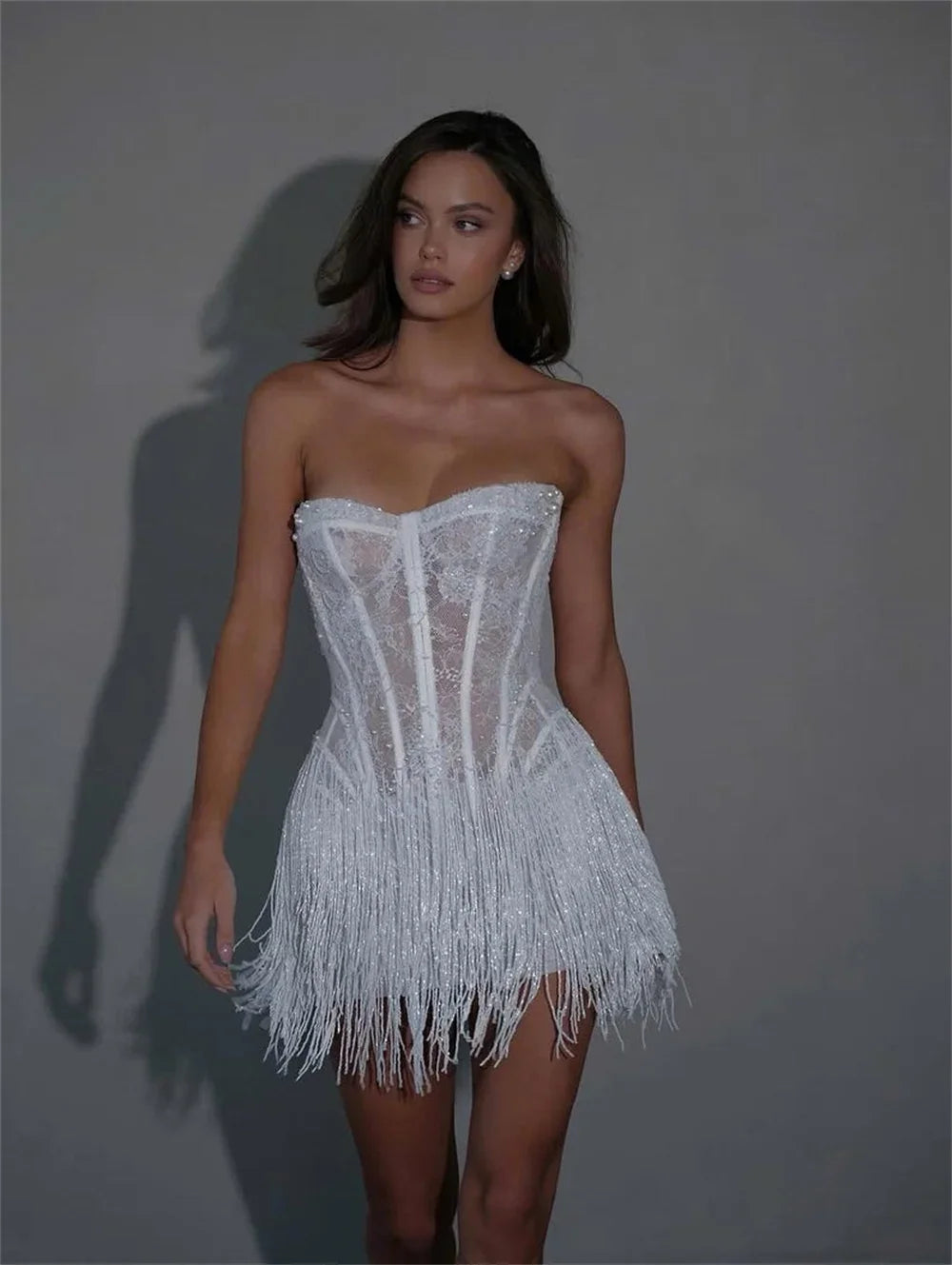 Sophisticated Lace Tassel Mini Bride Dress