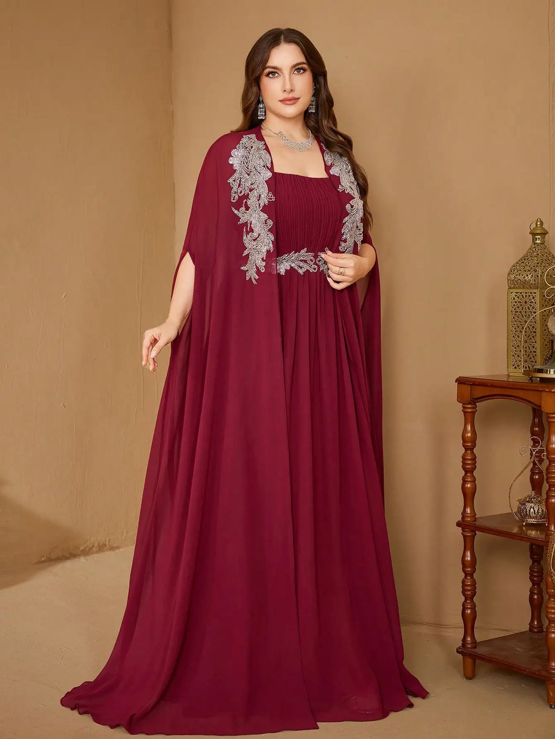 Breathtaking Cape Sleeve Sequined Dress