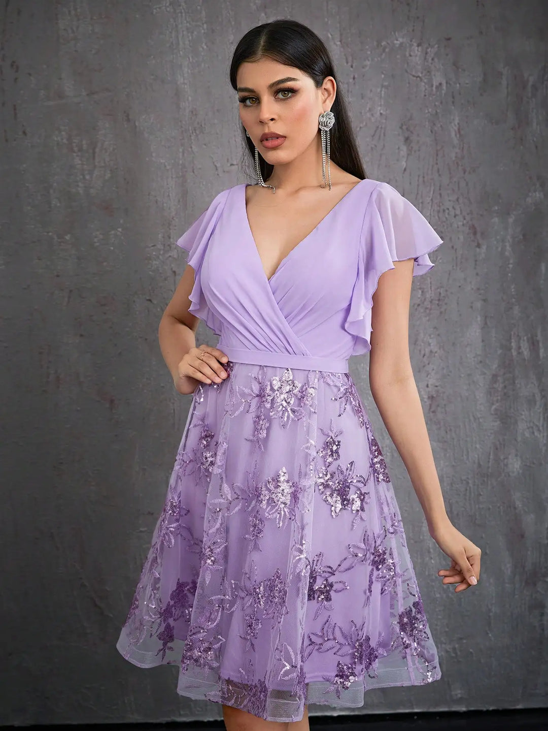 High-End Mesh Beaded Mini Dress