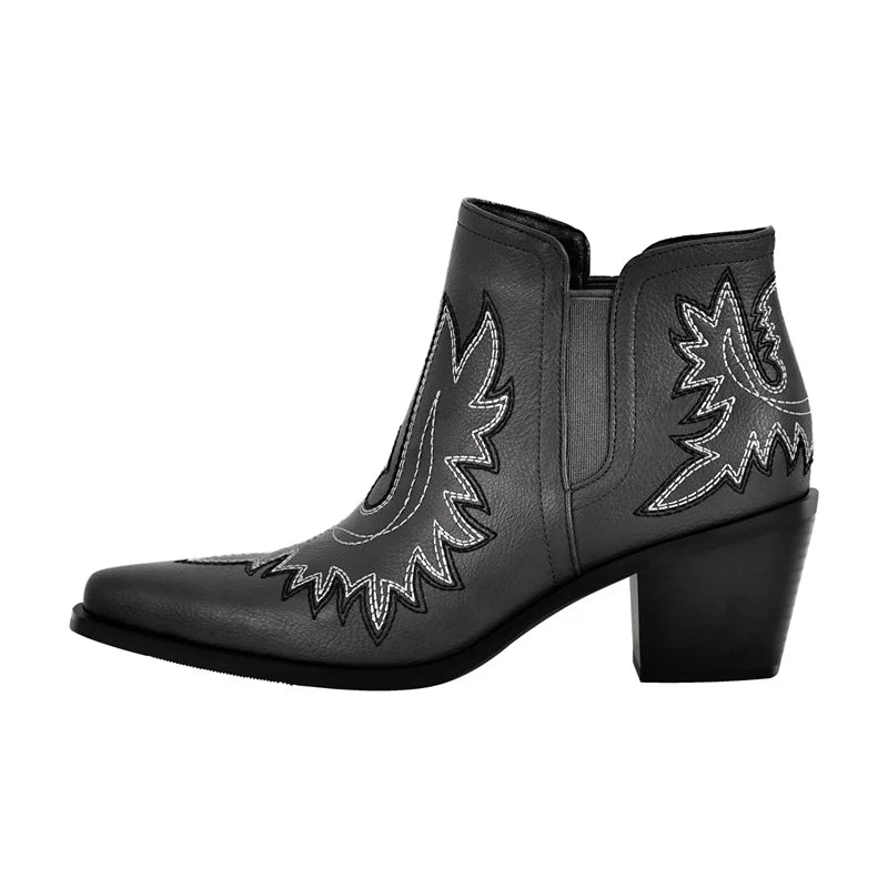 Elegant Embroidered Thick Heel Boots