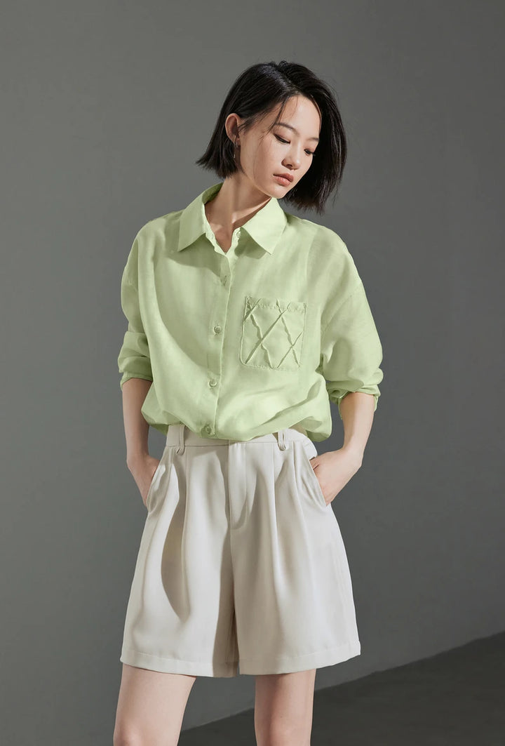 Lyocell Ice Silk Pocket Blouse