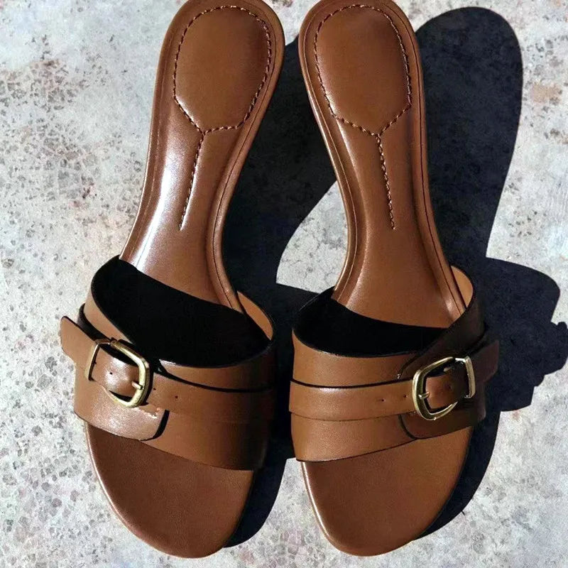 Classic Square Toe Low Heels Sandal
