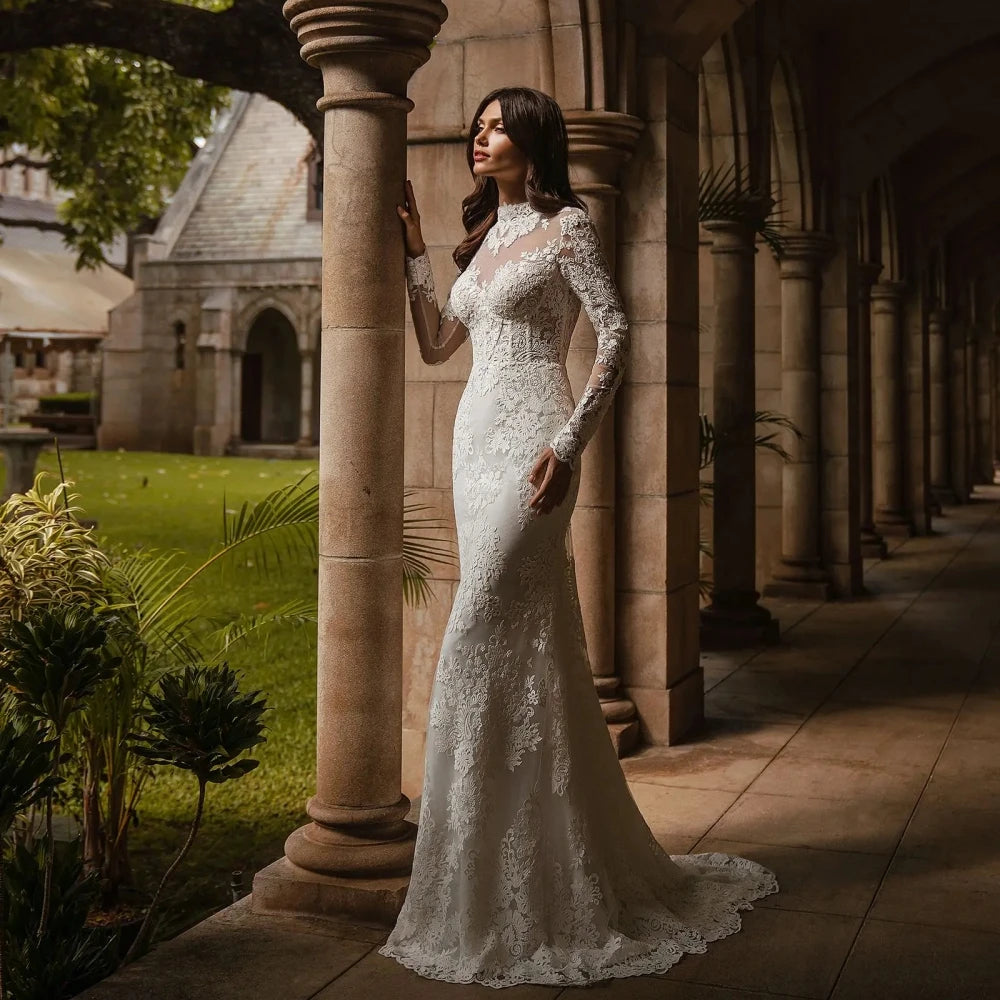 Exquisite High Collar Modest Wedding Dress