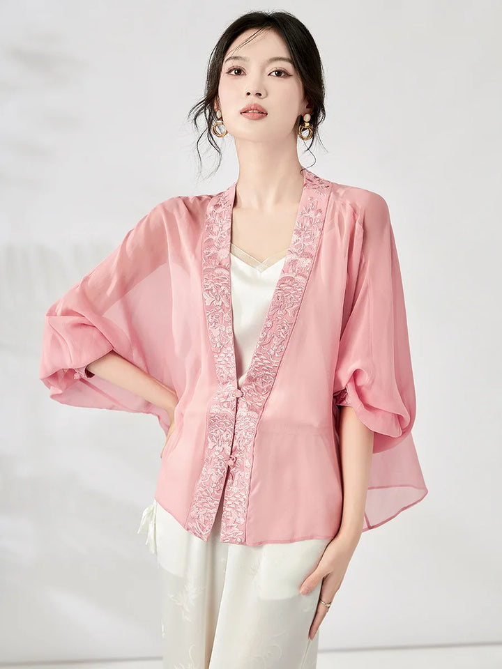 Versatile Real Silk Embroidery Blouse