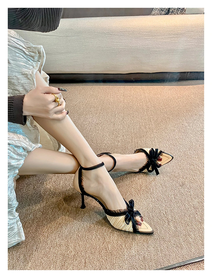 Fancy Bow Pointed Toe Heel Sandals