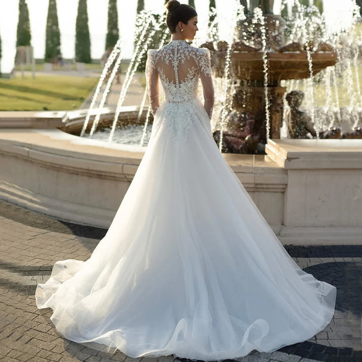Gorgeous Illusion Tulle High Neck Wedding Dress