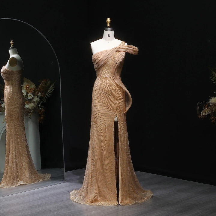 Luxury Caramel Mermaid Arabic Evening Dress