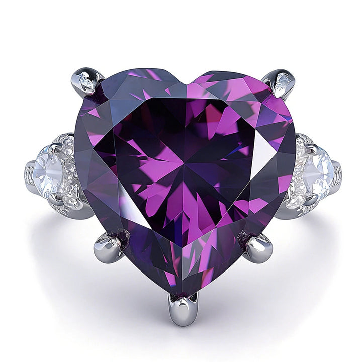 Fine Amethyst High Carbon Diamond Ring