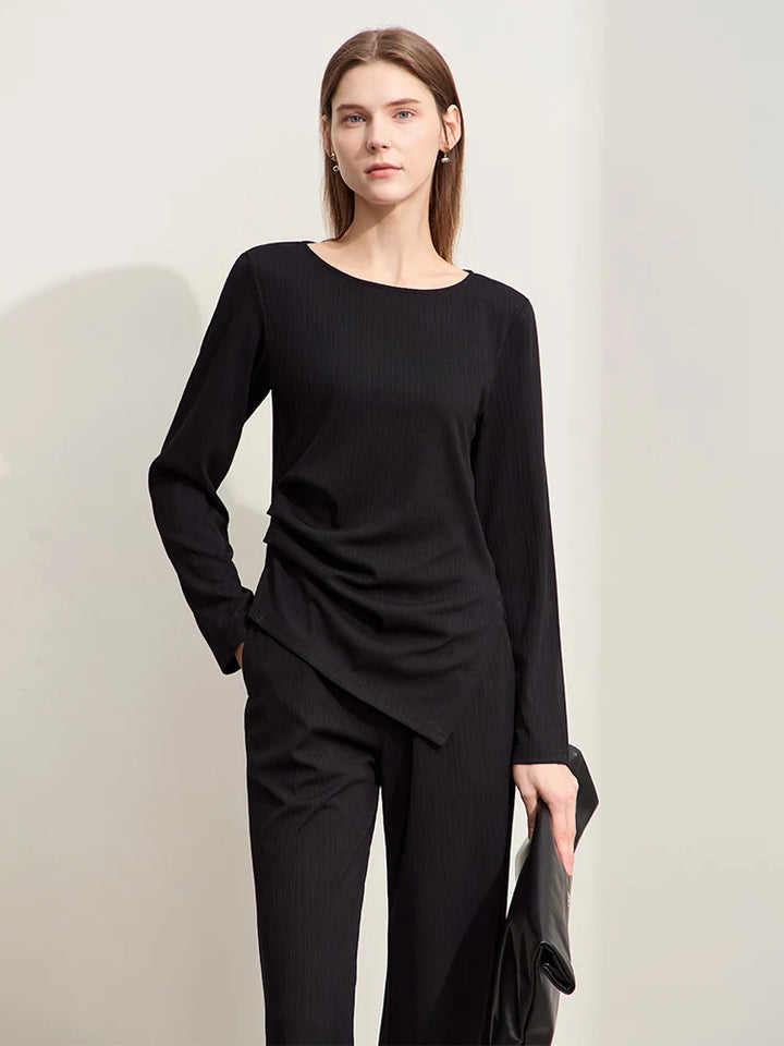 Asymmetrical Slit Long-sleeves Tops