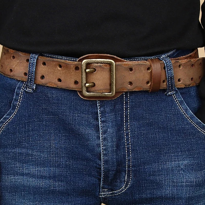 Double Needle Pure Leather Belt